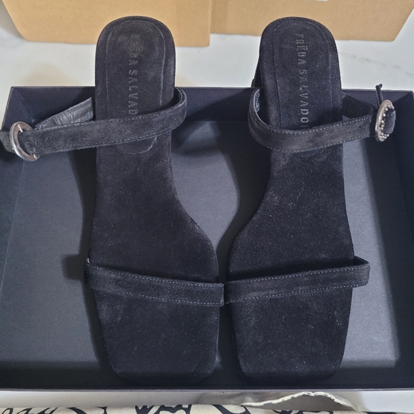 Freda Salvador Amalia Black Suede 2-Band Heeled Sandal. PLUS a Canvas Tote Bag - Picture 2 of 11